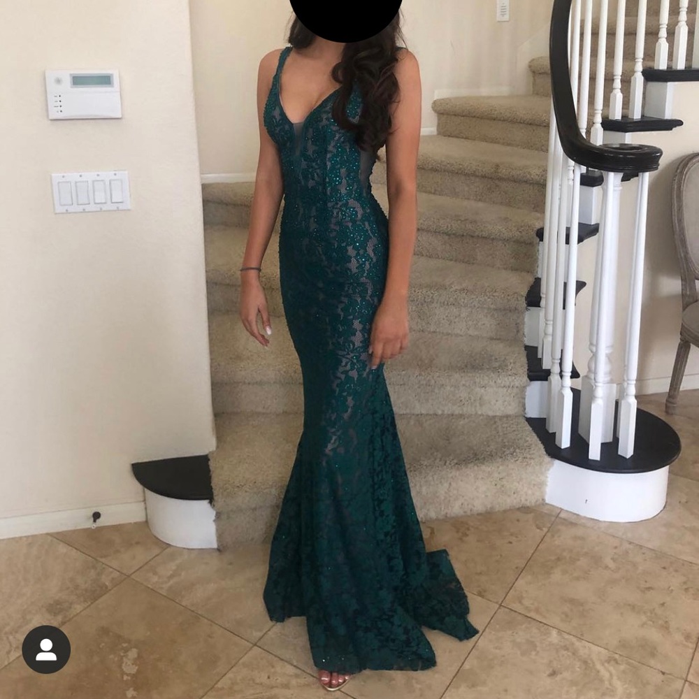 Jovani lace beaded long formal dress -00